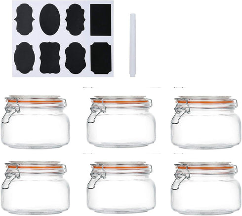 Encheng 16 oz Glass Jars With Airtight Lids And Leak Proof Rubber Gasket,Wide Mouth Mason Jars With Hinged Lids For Kitchen,Glass Storage Containe...