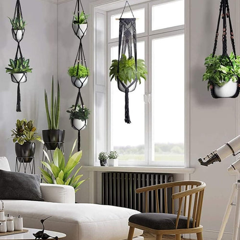 Ewparts Black Macrame Plant Hanger Kit with Instruction with 109 Yard Black 3mm Macrame Cord Wooden Beads and Macrame Rings for Macrame Plant Hang...