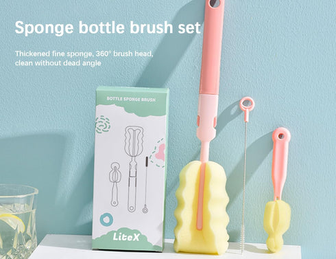 Bottle Brush Sponge Cup Brush Set, Removable Handle Upright Design Large Cup Brush + Extended Straw Brush + Lid Brush, Environmentally Conscious P...