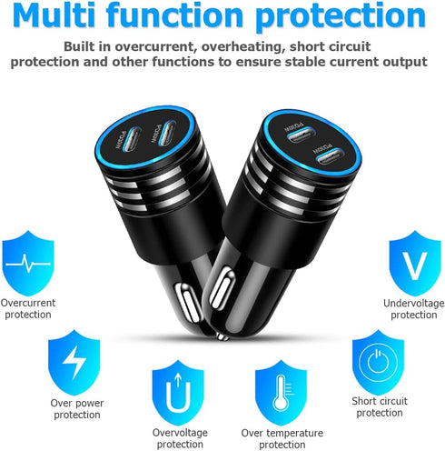 2Pack 60W USB Car Charger, 2 Ports Fast Charging Cigarette Lighter Adapter, Type C Mini Car Charger Adapter, Rapid Plug Power Delivery Compatible ...