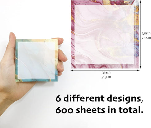 Kisdo Sticky Notes 3x3 inches, Self-Stick Note Pads Aesthetic 600 Sheets Multiple Designs Memo Pads for Home, School, Office Supplies (Marble B)...