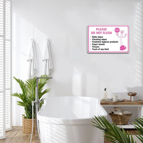 Restroom Reminder Metal Sign 12x8" Playful Toilet Mascot 'Do Not Flush' List - Pink Durable Bathroom Signage for Septic Tank Safety - Educational ...