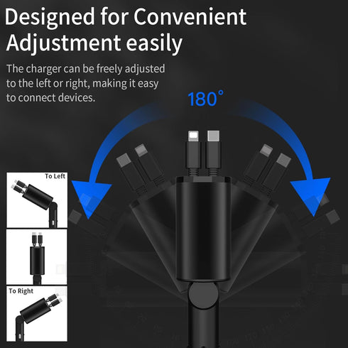 Retractable Car Charger, 4 in 1 Fast Charging Car Charger 60W, Retractable Cable and 2 USB Ports Car Charger Adapter Compatible with iPhone 15 14 ...