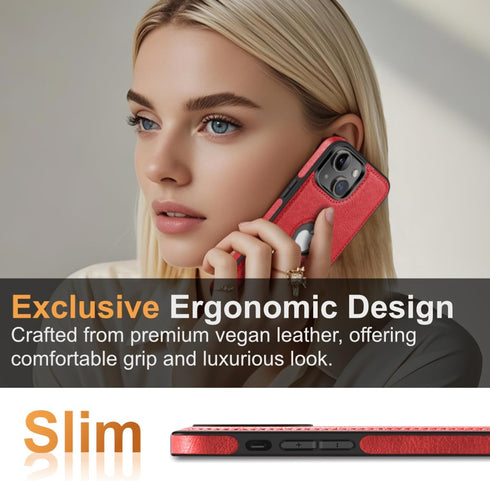 Design Compatible with iPhone 13 Mini Case Luxury Leather Business Vintage Slim Non-Slip Soft Grip Shockproof Protective Cover (2021) 5.4 Inch (Re...
