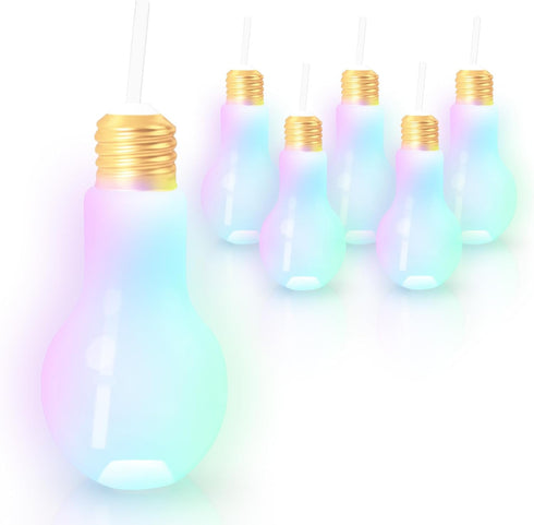 Windy City Novelties - 6 pack - LED Light Up White Light Bulb Cup with Straw...