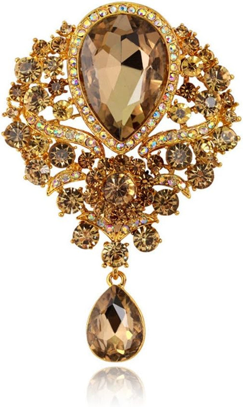 Wedding Bridal Big Crystal Rhinestone Bouquet Brooch Pin for Women (gold)...