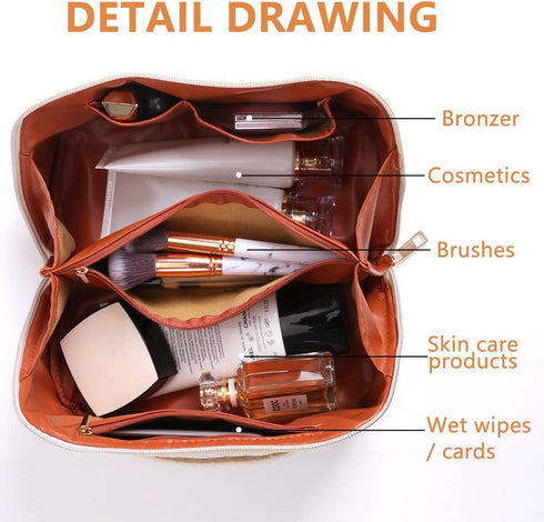 Cessfle Large Capacity Travel Cosmetic Bag Plaid Checkered Makeup Bag Portable Leather Waterproof Skincare Bag with Handle and Divider for Women…,...