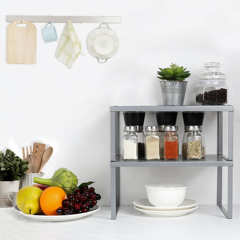 NEX Kitchen Shelf Organizer for Counter Cupboard Pantry, Set of 2 Cabinet Shelf Organizer Spice Rack, Stackable, Metal, Silver...