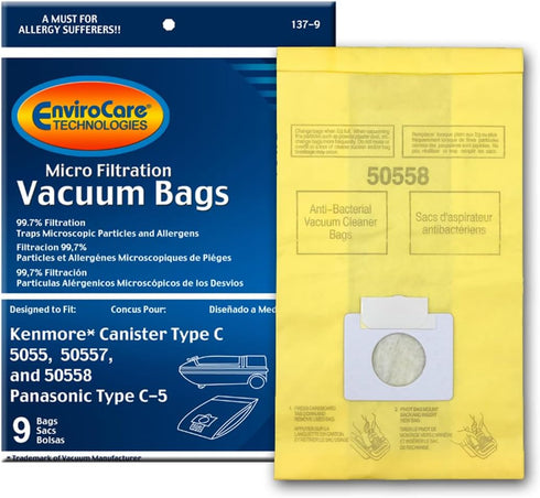 EnviroCare Replacement Vacuum Bags made to fit Kenmore Canister Type C or Q 50555, 50558, 50557 and Panasonic Type C-5 Vacuums, 9 pack...