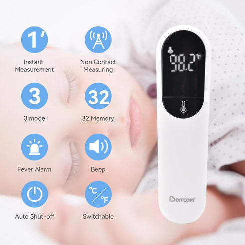 Berrcom No Touch Forehead Thermometer for Adults and Kids, Digital Infrared Thermometer Dual Probe Technology Touchless Baby Thermometer with LED ...