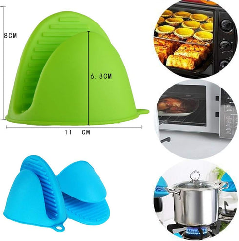 Silicone Cooking Pinch Grips Oven Mitts - Finger Protector Pot Holder for Kitchen,Cooking,Baking,BBQ - Heat Resistant Gloves, 2 Pairs (Blue and Gr...