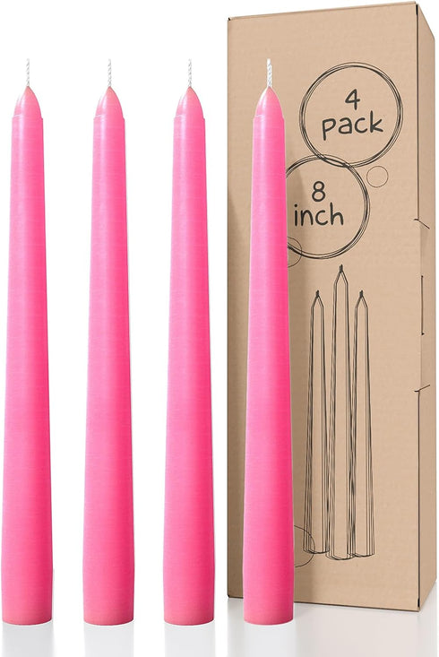 CANDWAX 8 inch Taper Candles Set of 4 - Dripless and Smokeless Candle Unscented - Slow Burning Candle Sticks - Pink Candles Taper...