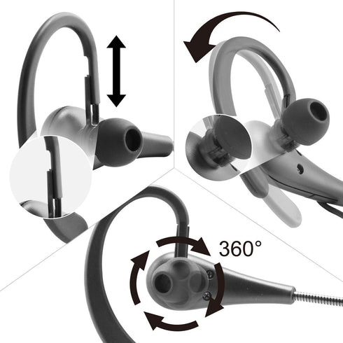 Wired Mono Single Headset One Hook Design Earphone Earbud with Bendable Boom Arm Mic, Adjustable Ear Angle and Earhook Length, 15mm Driver, 3.5mm ...