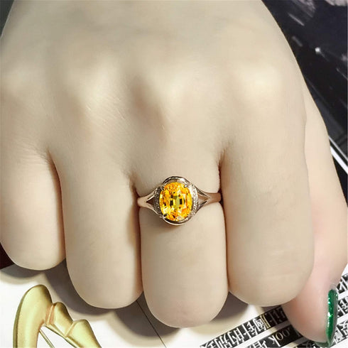 XINQI 18K Yellow Gold Yellow Citrine and CZ Women's Engagement Ring (2 Ct Oval Gemstone Birthstone, Available 6,7,8,9,10) (8)...