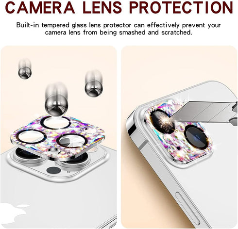 Cavdycidy Bling Diamond Camera Lens Protector Compatible with iPhone 15 ? iPhone 15 Plus, Metal Glitter Gem Camera Cover?9H Tempered Glass lens fu...
