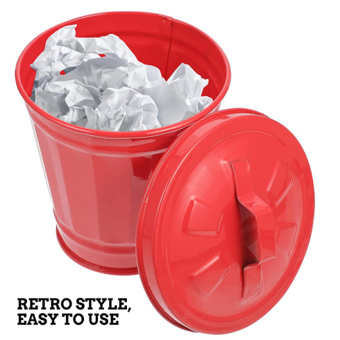 POPETPOP Galvanized Trash Can with Lid Mini Desktop Wastebasket Metal Garbage Bin Pen Holder Flowerpot Metal Utility Pail Small Buckets Organizer ...