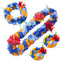 Hawaiian Luau Flower Leis Jumbo Necklace Bracelets Headband Set Mahalo Floral Leis (Blue and Orange)...