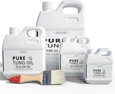 8 OZ Pure Tung Oil for Wood Finishing with Wood Brush, Waterproof Wood Sealer Indoor and Outdoor, 100% Pure Natural Tung Oil for Unfinished Bare W...