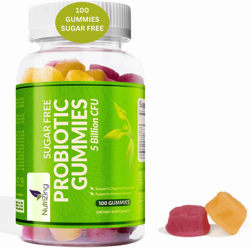 NutriZing Sugar Free Probiotic Gummies for Women & Men - Fruit Flavored Chewable Probiotic Gummy - Probiotics for Digestive Health - Immune Suppor...