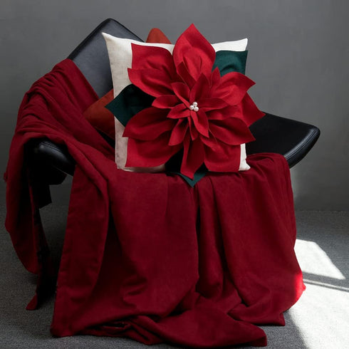 Christmas 3D Flower Accent Pillow Cover Festival Red Floral Throw Pillow Case Decorative Cushion Cover for Sofa Couch Bed Living Room Home Decor 1...