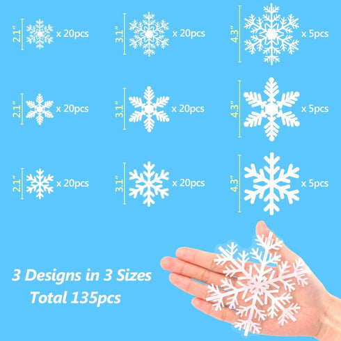 LUDILO 135Pcs Christmas Window Clings Snowflakes Window Decals Static Window Stickers for Christmas Decorations Windows Décor Ornaments Xmas Party...