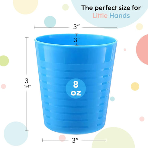 Kids Cups - Set of 12, 8 oz Plastic Cups Reusable - Dishwasher Safe - BPA-Free for Kids & Toddler...