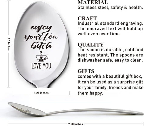 Friendship Spoon Gifts for Women Friends, Enjoy Your Tea, Sister Gifts from Sister, Birthday Thanksgiving Christmas Gifts for Tea Lover Besties Be...