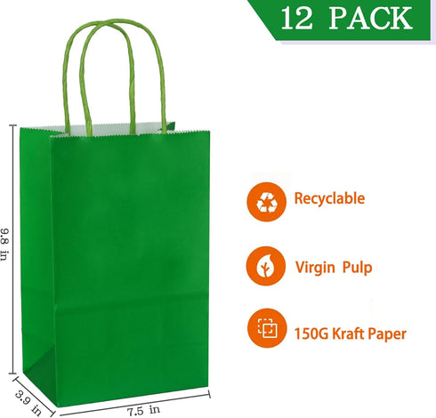 AZOWA Gift Bags Medium Kraft Paper Bags with Handles (7.5 x 3.9 x 9.8 in, Green, 12 Pcs)...