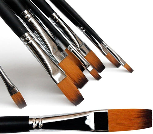 9pcs Flat Pointed Tip Nylon Hair Acrylic Watercolor Brush Artists Paint Brush Set Black...