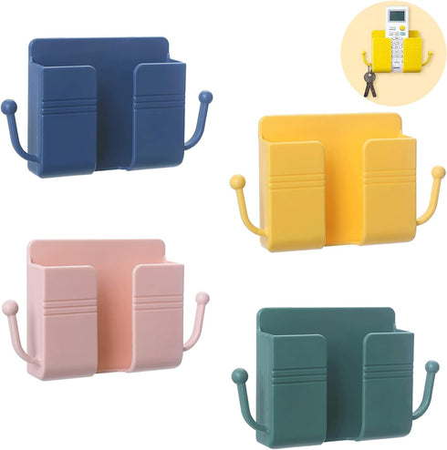 4Pcs Wall Mount Phone Holder Adhesive Wall Phone Mount Charging Stand and Remote Control Stand Multipurpose Socket Pocket Universal Deck Storage B...