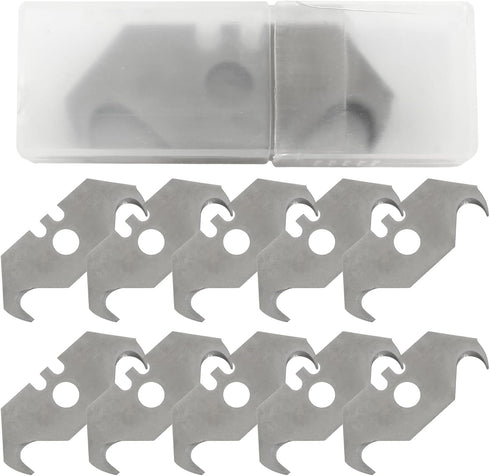Hook Blade Utility Knife, SK5 Carbon Steel Replacement Blades with Plastic Case (10pcs)...