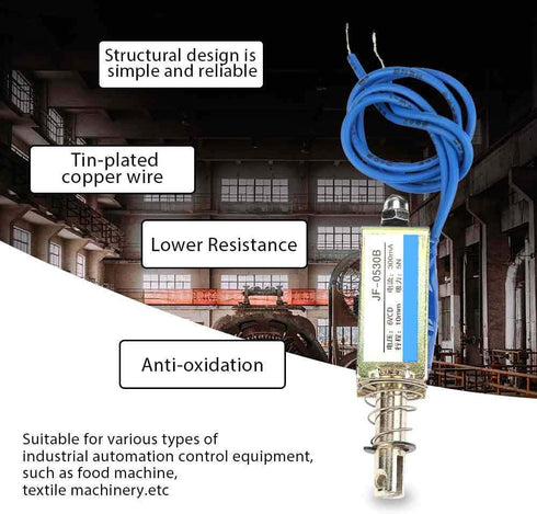 DC Electromagnet, Automation Control 6/12/24V DC 300mA DC Pull Push Type Electromagnet for Food Machine Textile Machinery, 5N Magnet Attraction, 1...