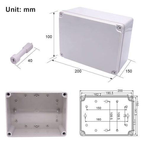 Twidec/Waterproof Dustproof IP67 Junction Box ABS Plastic Electrical Project Box DIY Case Enclosure Gray 8"x 6"x 4"(200 x 150 x 100 mm)...