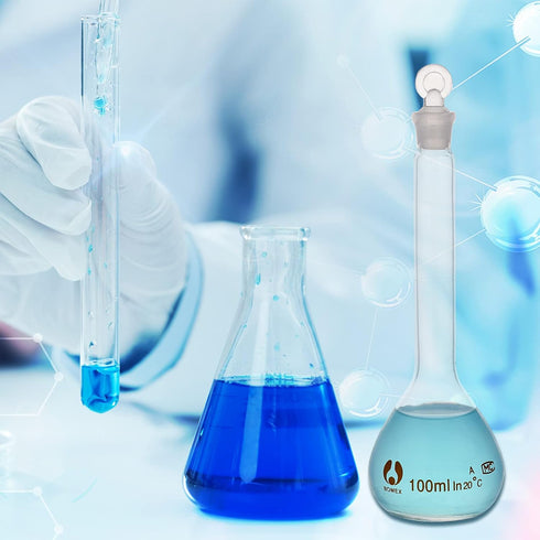 OLYCRAFT 4pcs Volumetric Flask 10ml/25ml/50ml/100ml Volumetric Flask Set with Glass Cap Durability & Chemical Resistance Glass Bottle for Laborato...