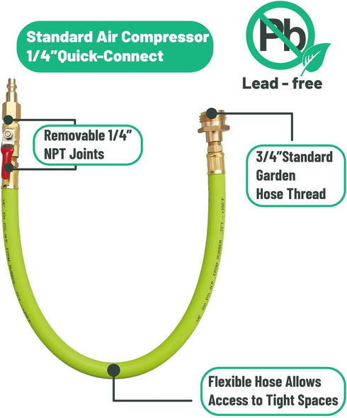 Lead -Free Brass 16.9" Winterize Sprinkler System RV Motorhome Boat Camper and Travel Trailer: Air Comp Quick-Connect Plug To 3/4" Garden Hose Fau...