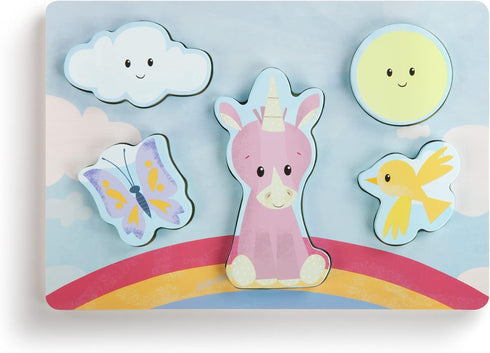 DEMDACO Pink Unicorn Peek-a-Boo 10.5 Inch Beechwood Childrens 5-Piece Puzzle Set...