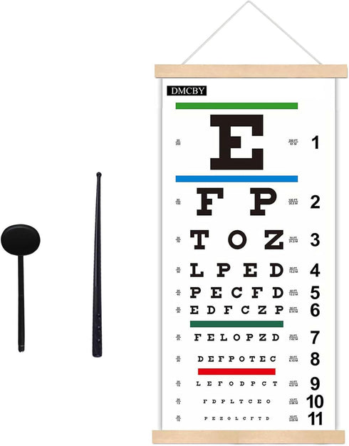 Eye Chart, Snellen Eye Chart for Eye Exams 20 Feet with Wood Frame 11x22 Inches, Canvas Low Vision Eye Test Wall Chart with Eye Occluder Hand Poin...