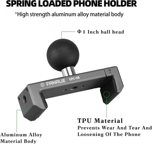 FANAUE Phone Holder Aluminum Alloy with 1'' Ball for Smartphones with a Width of 2.3" to 3.7", Compatible with RAM Mounts B Size Double Socket Arm...