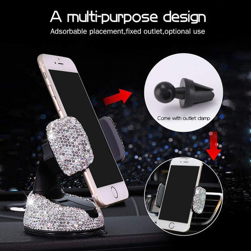 Dashboard Phone Holder Bling Phone Mount for Car,Car phone holder Mount with One More Air Vent Base,Phone Holder Car Accessories,Universal Car Pho...