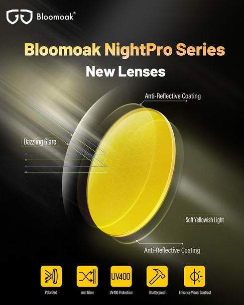 B BLOOMOAK Night Driving Glasses, Polarized Sports Night Vision Glasses - Anti glare, UV 400 Protection, Ultra Light...