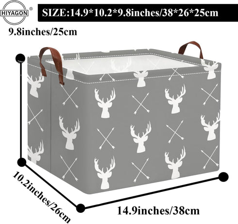 HIYAGON Baby Basket Cute Toy Bin for Boys and Girls Kids Storage Bin Organizer Box Gift Basket Empty Rectangular Deer Room Decor for Home(Grey dee...