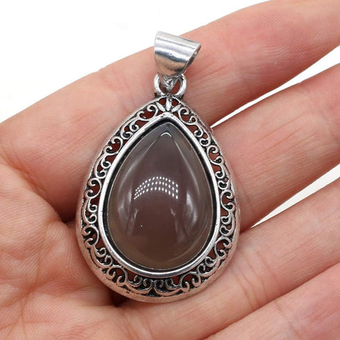 LHJ 4 Pcs Natural Stone Pendants Waterdrop Shape Mixed Crystal Agate Stone Charms Hollow Alloy Base for Jewelry Making Necklace Earrings...
