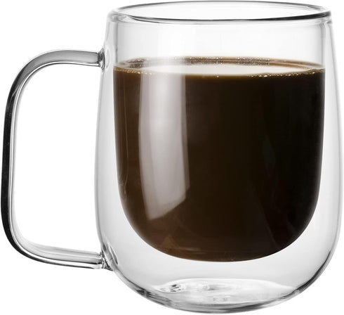 Glass Coffee Mug, 8.5 oz Double Walled Insulated Cup Heat-resistant for Tea Coffee Latte Cappuccino Espresso Iced Tea Dishwasher & Microwave Safe,...
