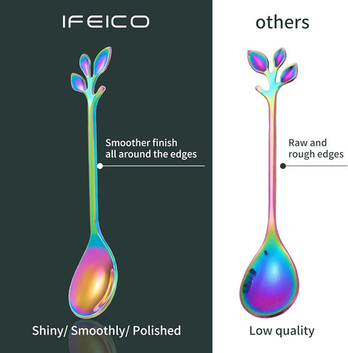 5 Pcs Rainbow Leaf Coffee Spoons, 4.7 inch Stainless Steel Ice-Cream Tea Sugar Spoons, Espresso Stirring Spoons for Mixing, Cold Drink, Dessert, P...