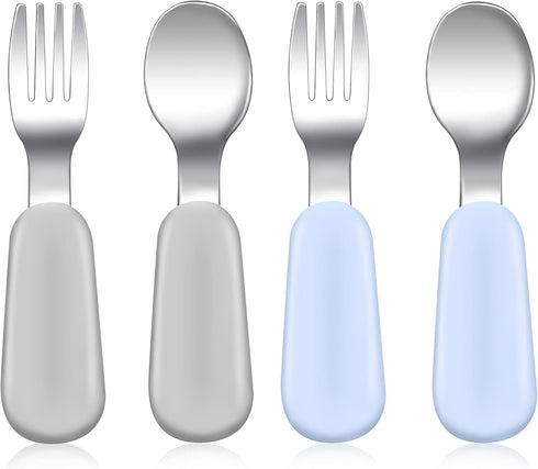 4 pcs Toddler Utensils, Stainless Steel Toddler Silverware Set with Round Handle, Baby Forks for Self Feeding, 2 Toddler Forks and 2 Toddler Spoon...