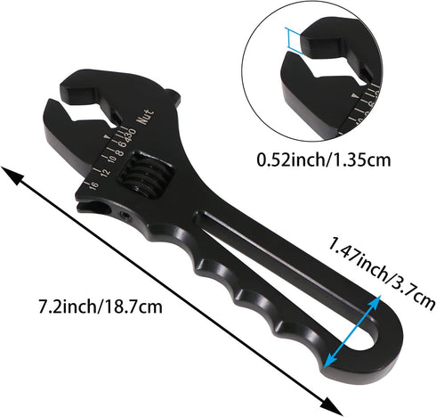 Dokili 3AN-16AN Adjustable Fitting Wrench Lightweight Black Aluminum Tool Spanner for An Hose Fitting Adapters End...