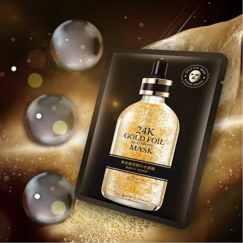 24K Gold Foil Hyaluronic Mask, 10 Pack Gold Foil Essence Face Mask Patches, Gold Hyaluronic Acid Patches, Anti-Aging Moisturizing Hydrating Face S...