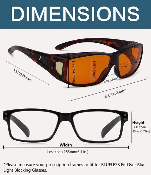 BLUELESS Fitover Glasses for Computer Blue Blocking with Orange Tinted Sleep Glasses, Tortoise...