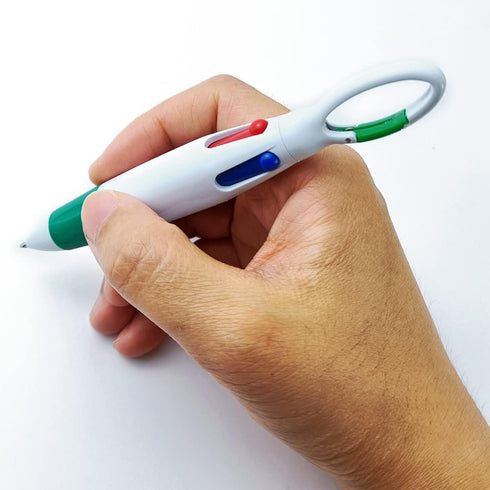 24PCS Plastic Carabiner Shuttle Pens 4-in-1 Retractable Ballpoint Pens Multicolor Pens with Buckle Keychain on Top for Office School Supplies Stud...