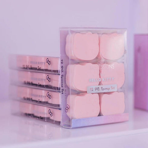 Impressions Vanity Hello Kitty 12 PCs Makeup Sponge Set, Latex Free Blender Facial Sponges Applicator for Beauty Application, Powder, Cream, Conce...